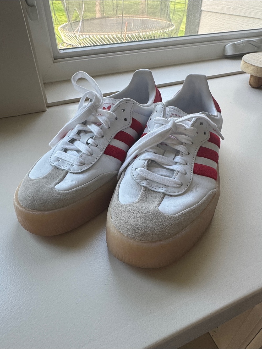 adidas Sambae White Sneakers with Red Stripes and Gum Sole